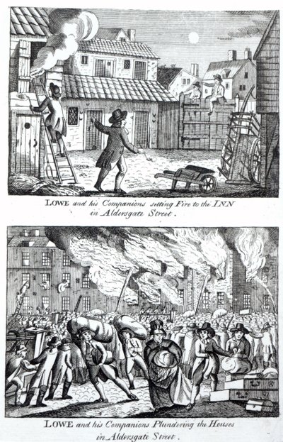 Edward Lowe and His Companions Setting Fire to the Inn on Aldersgate Street and Plundering the Houses, May 16th 1790 by English School
